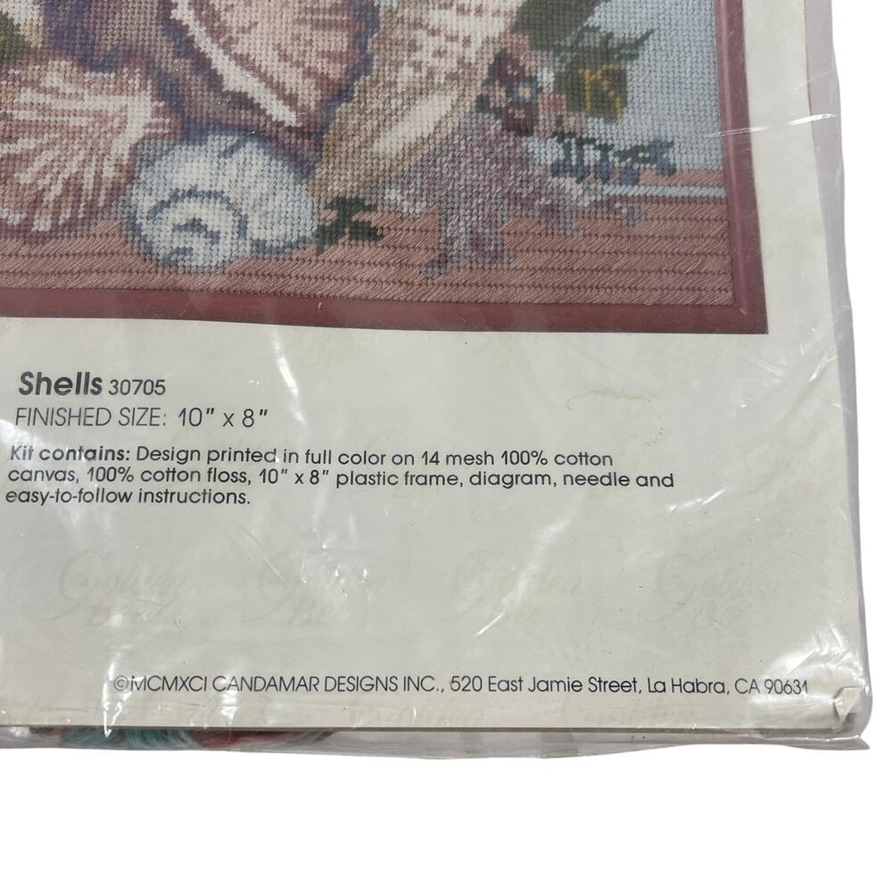 GOLDEN BEE Needlepoint Shells Seaside Coastal Wall Art Kit 10x8 Vintage NEW - Picture 4 of 7